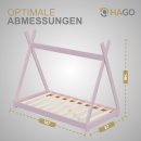 HAGO24 Kinderbett 160x80cm Rosa Tipibett Holz Kiefer Bettgestell Tipi-Zelt Lattenrost Dekorierbar Spielbett Montessori-Stil