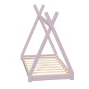 HAGO24 Kinderbett 160x80cm Rosa Tipibett Holz Kiefer Bettgestell Tipi-Zelt Lattenrost Dekorierbar Spielbett Montessori-Stil