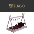 HAGO24 Kinderbett 160x80cm Rosa Tipibett Holz Kiefer Bettgestell Tipi-Zelt Lattenrost Dekorierbar Spielbett Montessori-Stil