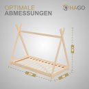 HAGO24 Kinderbett 200x90cm Natur Tipibett Holz Kiefer Bettgestell Tipi-Zelt Lattenrost Dekorierbar Spielbett Montessori-Stil