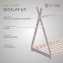 HAGO24 Kinderbett 200x90cm Rosa Tipibett Holz Kiefer Bettgestell Tipi-Zelt Lattenrost Dekorierbar Spielbett Montessori-Stil