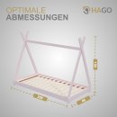 HAGO24 Kinderbett 200x90cm Rosa Tipibett Holz Kiefer Bettgestell Tipi-Zelt Lattenrost Dekorierbar Spielbett Montessori-Stil