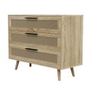 HAGO24 Kommode 3 Schubladen Rattan Holz Anrichte Sonoma...