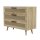 HAGO24 Kommode 3 Schubladen Rattan Holz Anrichte Sonoma Eiche 100x77x40cm Aluminiumgriffe Massivholzfüße Schrank Sideboard Stauraum Möbelstück