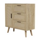 HAGO24 Kommode 74x76x30cm Schubladenschrank Holz Rattanfront Eicheoptik Sonoma Sideboard Schrank Anrichte Softclose Massivholzfüße