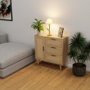 HAGO24 Kommode 74x76x30cm Schubladenschrank Holz Rattanfront Eicheoptik Sonoma Sideboard Schrank Anrichte Softclose Massivholzfüße