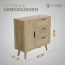 HAGO24 Kommode 74x76x30cm Schubladenschrank Holz Rattanfront Eicheoptik Sonoma Sideboard Schrank Anrichte Softclose Massivholzfüße