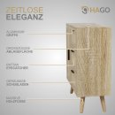 HAGO24 Kommode 74x76x30cm Schubladenschrank Holz Rattanfront Eicheoptik Sonoma Sideboard Schrank Anrichte Softclose Massivholzfüße