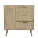 HAGO24 Kommode 74x76x30cm Schubladenschrank Holz Rattanfront Eicheoptik Sonoma Sideboard Schrank Anrichte Softclose Massivholzfüße