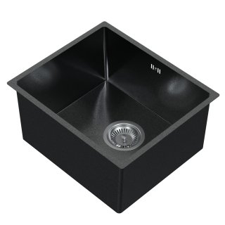 HAGO24 Edelstahl Einbauspüle 40x34cm Anthrazit Küchenspüle Spülbecken Schallschutz Kondensschutz Ablaufgarnitur Siphon