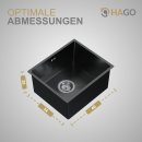 HAGO24 Edelstahl Einbauspüle 40x34cm Anthrazit Küchenspüle Spülbecken Schallschutz Kondensschutz Ablaufgarnitur Siphon