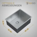 HAGO24 Edelstahl Einbauspüle 50x40cm Silber Küchenspüle Spülbecken Schallschutz Kondensschutz Ablaufgarnitur Siphon