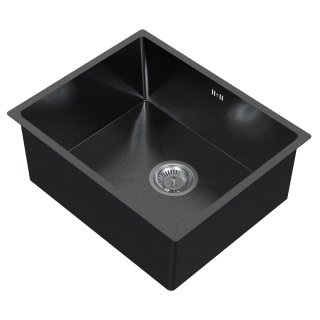 HAGO24 Edelstahl Einbauspüle 50x40cm Anthrazit Küchenspüle Spülbecken Schallschutz Kondensschutz Ablaufgarnitur Siphon