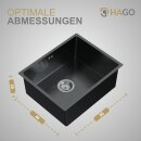 HAGO24 Edelstahl Einbauspüle 50x40cm Anthrazit Küchenspüle Spülbecken Schallschutz Kondensschutz Ablaufgarnitur Siphon