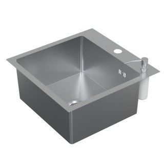 HAGO24 Einbauspüle 45x45cm Edelstahl Küchenspüle Spülbecken Eckig Ablaufgarnitur Schallschutz Universal Silber Seifenspender