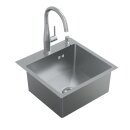 HAGO24 Einbauspüle 45x45cm Edelstahl Küchenspüle Spülbecken Eckig Ablaufgarnitur Schallschutz Universal Silber Seifenspender
