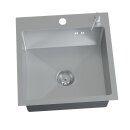 HAGO24 Einbauspüle 45x45cm Edelstahl Küchenspüle Spülbecken Eckig Ablaufgarnitur Schallschutz Universal Silber Seifenspender