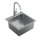 HAGO24 Einbauspüle 45x45cm Edelstahl Küchenspüle Spülbecken Eckig Ablaufgarnitur Schallschutz Universal Silber Seifenspender