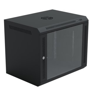 HAGO24 Netzwerkschrank 19 Zoll Rack Schwarz Serverschrank 9HE 600x450mm Stahlschrank Glasfront Tür Links/Rechts abschließbar Kabeleinlass Einlegeboden