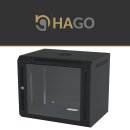 HAGO24 Netzwerkschrank 19 Zoll Rack Schwarz Serverschrank 9HE 600x450mm Stahlschrank Glasfront Tür Links/Rechts abschließbar Kabeleinlass Einlegeboden