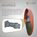 HAGO24 Verkehrsspiegel Ø58cm Outdoor Konvexspiegel Panoramaspiegel Überwachungsspiegel Kunststoff Rund Außen Rot 130-160 Grad