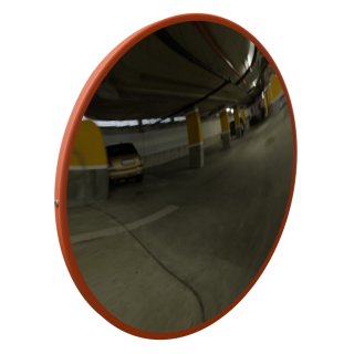 HAGO24 Verkehrsspiegel Ø58cm Indoor Konvexspiegel Panoramaspiegel Überwachungsspiegel Kunststoff Rund Rot 130-160 Grad