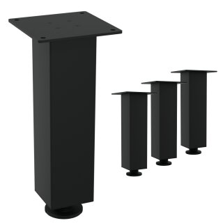 HAGO24 Tischbeine Set 4 Stück Möbelfuß Stahl Schwarz 8x8cm höhenverstellbar 30cm Couchtischbank DIY Tischgestell Schraubfüße I-Design