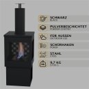 HAGO24 Gartenkamin eckig Terrassenofen Gartenofen Stahl Schwarz Schürhaken Feuerstelle Kaminofen Outdoor Terrassenkamin Kaminrohr