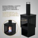 HAGO24 Gartenkamin eckig Terrassenofen Gartenofen Stahl Schwarz Schürhaken Feuerstelle Kaminofen Outdoor Terrassenkamin Kaminrohr