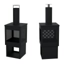 HAGO24 Gartenkamin eckig Terrassenofen Gartenofen Stahl Schwarz Schürhaken Feuerstelle Kaminofen Outdoor Terrassenkamin Kaminrohr