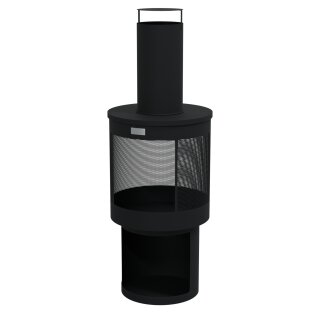 HAGO24 Gartenkamin rund Terrassenofen Gartenofen Stahl Schwarz Schürhaken Feuerstelle Kaminofen Outdoor Terrassenkamin Kaminrohr