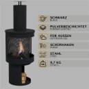 HAGO24 Gartenkamin rund Terrassenofen Gartenofen Stahl Schwarz Schürhaken Feuerstelle Kaminofen Outdoor Terrassenkamin Kaminrohr