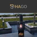 HAGO24 Gartenkamin rund Terrassenofen Gartenofen Stahl Schwarz Schürhaken Feuerstelle Kaminofen Outdoor Terrassenkamin Kaminrohr