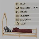 HAGO24 Kinderbett Hausbett Spielbett Massivholz 90x200cm Kiefer Lattenrost Natur Einzelbett Rausfallschutz Dachform Kinderzimmer