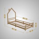 HAGO24 Kinderbett Hausbett Spielbett Massivholz 90x200cm Kiefer Lattenrost Natur Einzelbett Rausfallschutz Dachform Kinderzimmer