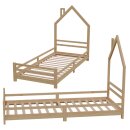 HAGO24 Kinderbett Hausbett Spielbett Massivholz 90x200cm Kiefer Lattenrost Natur Einzelbett Rausfallschutz Dachform Kinderzimmer