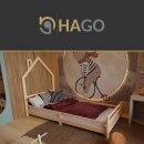 HAGO24 Kinderbett Hausbett Spielbett Massivholz 90x200cm Kiefer Lattenrost Natur Einzelbett Rausfallschutz Dachform Kinderzimmer