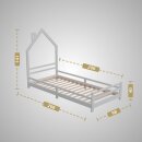 HAGO24 Kinderbett Hausbett Spielbett Massivholz 90x200cm Kiefer Lattenrost Weiß Einzelbett Rausfallschutz Dachform Kinderzimmer