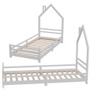 HAGO24 Kinderbett Hausbett Spielbett Massivholz 90x200cm Kiefer Lattenrost Weiß Einzelbett Rausfallschutz Dachform Kinderzimmer