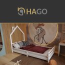 HAGO24 Kinderbett Hausbett Spielbett Massivholz 90x200cm Kiefer Lattenrost Weiß Einzelbett Rausfallschutz Dachform Kinderzimmer