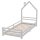 HAGO24 Kinderbett Hausbett Spielbett Massivholz 90x200cm Kiefer Lattenrost Weiß Einzelbett Rausfallschutz Dachform Kinderzimmer