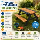 HAGO24 Kindersitzgarnitur Kindersitzbank Spieltisch Tannenholz Kunststoffschale Gartensitzgruppe Picknickbank Sonnenschirmloch kindgerechtes Design Stabilität