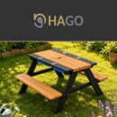 HAGO24 Kindersitzgarnitur Kindersitzbank Spieltisch Tannenholz Kunststoffschale Gartensitzgruppe Picknickbank Sonnenschirmloch kindgerechtes Design Stabilität