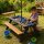 HAGO24 Kindersitzgarnitur Kindersitzbank Spieltisch Tannenholz Kunststoffschale Gartensitzgruppe Picknickbank Sonnenschirmloch kindgerechtes Design Stabilität