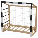 HAGO24 Kinderbett Fußballtor Kiefernholz 70x140cm Tornetz Kletterstangen Lattenrost Holzrahmen Schwarz Weiß Belastbar 80kg