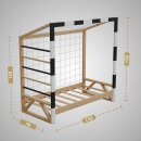 HAGO24 Kinderbett Fußballtor Kiefernholz 70x140cm Tornetz Kletterstangen Lattenrost Holzrahmen Schwarz Weiß Belastbar 80kg