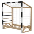 HAGO24 Kinderbett Fußballtor Kiefernholz 70x140cm Tornetz Kletterstangen Lattenrost Holzrahmen Schwarz Weiß Belastbar 80kg