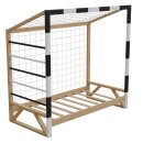 HAGO24 Kinderbett Fußballtor Kiefernholz 80x160cm Tornetz Kletterstangen Lattenrost Holzrahmen Schwarz Weiß Belastbar 80kg