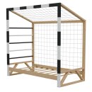 HAGO24 Kinderbett Fußballtor Kiefernholz 80x160cm Tornetz Kletterstangen Lattenrost Holzrahmen Schwarz Weiß Belastbar 80kg