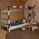 HAGO24 Kinderbett Fußballtor Kiefernholz  90x200cm Tornetz Kletterstangen Lattenrost Holzrahmen Schwarz Weiß Belastbar 100kg